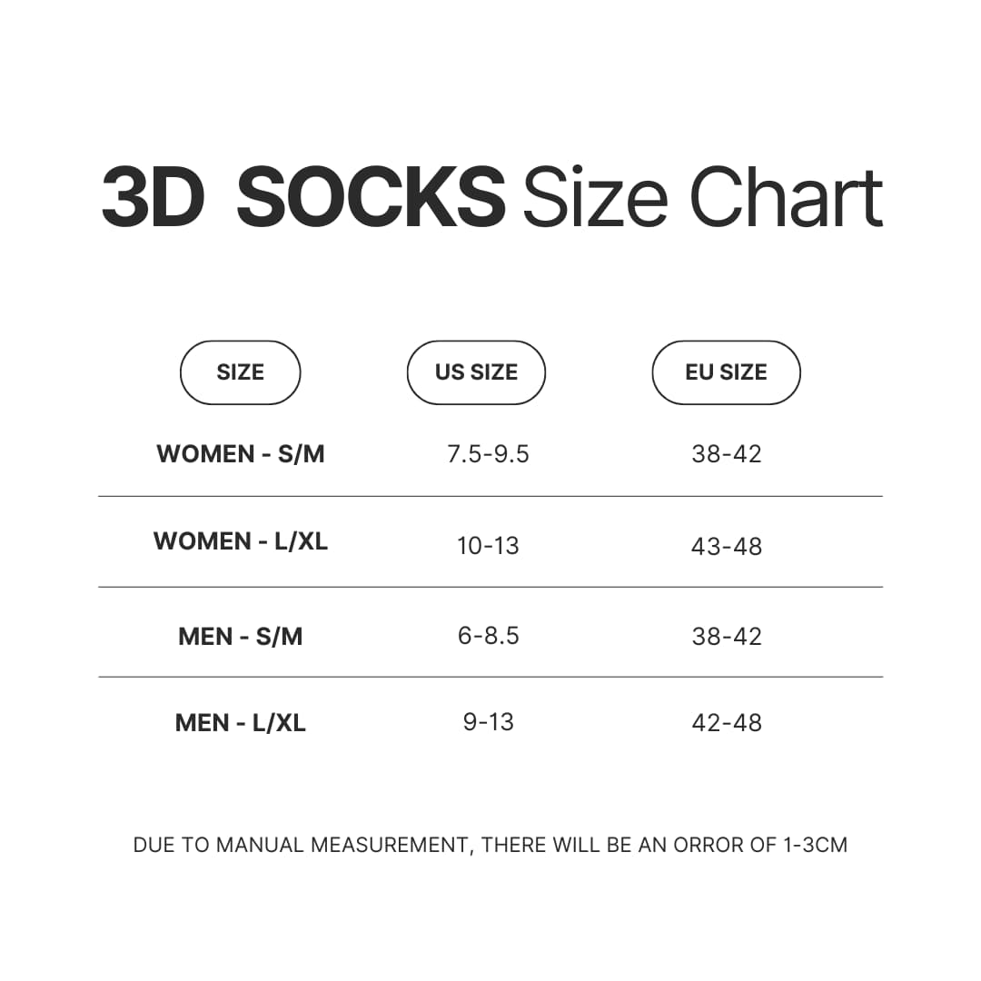 3D Socks Size Chart - Bad Magic Store