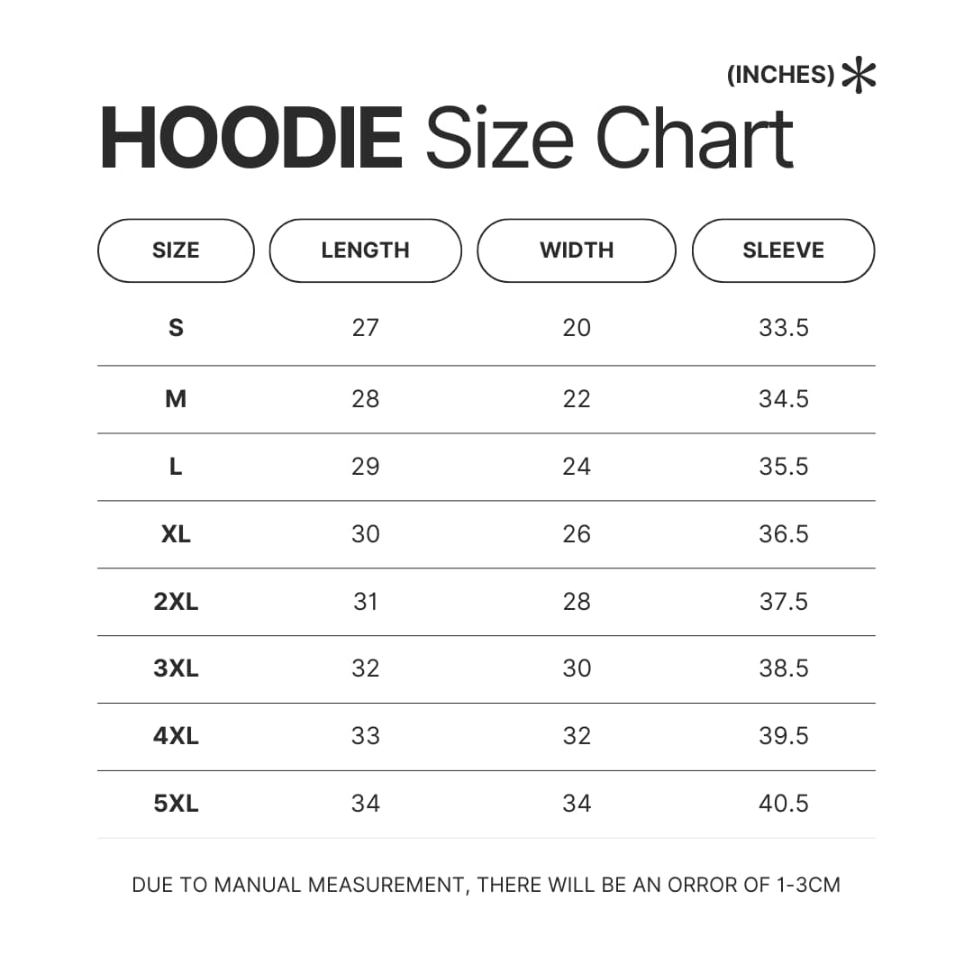 Hoodie Size Chart - Bad Magic Store